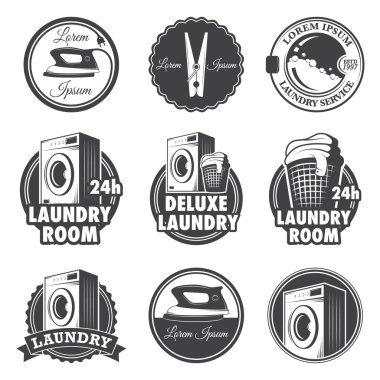 Set of vintage laundry emblems, labels and designed elements.