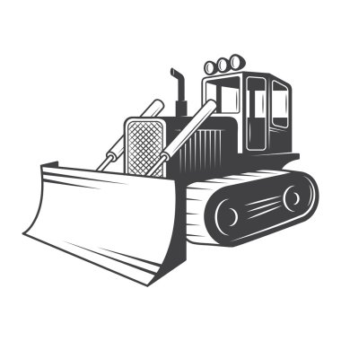 Vector illustration of bulldozer. Black and white clipart