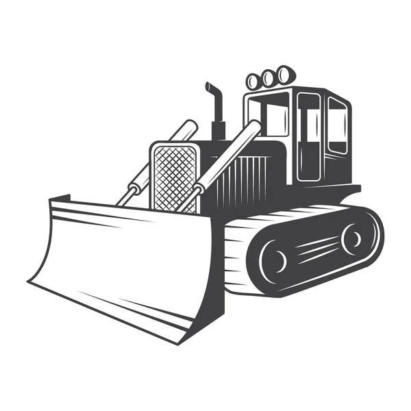 Vector illustration of bulldozer. Black and white — Stock Vector