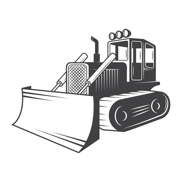 Vector illustration of bulldozer. Black and white