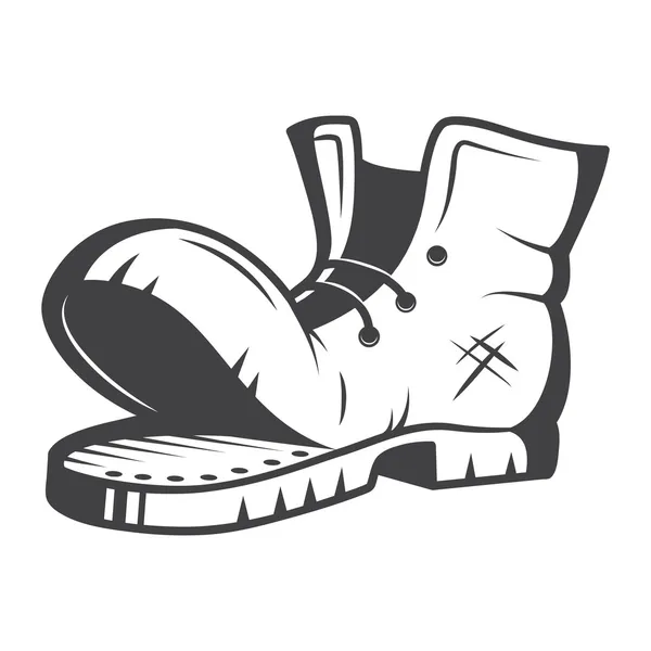 Ilustración vectorial de bota vieja. Blanco y negro — Vector de stock