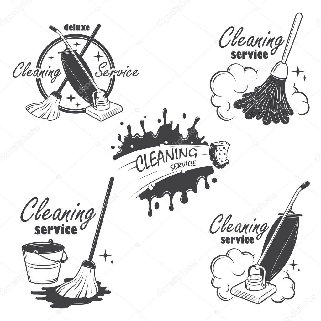 Set of cleaning service emblems, labels and designed elements.