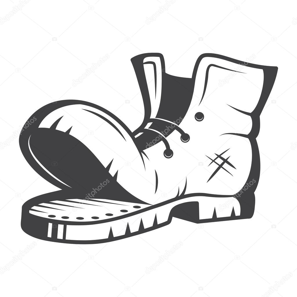 Vector illustration of old boot. Black and white