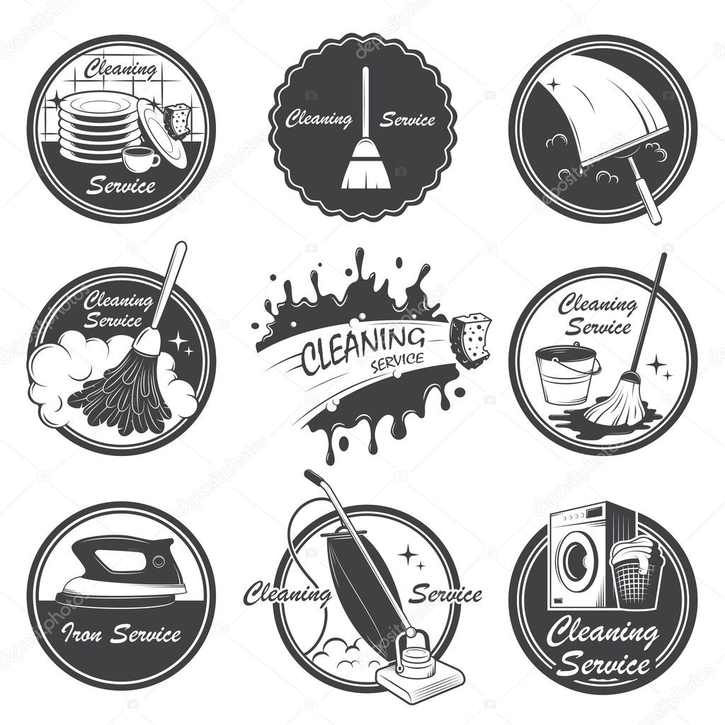 Set of cleaning service emblems, labels and designed elements.