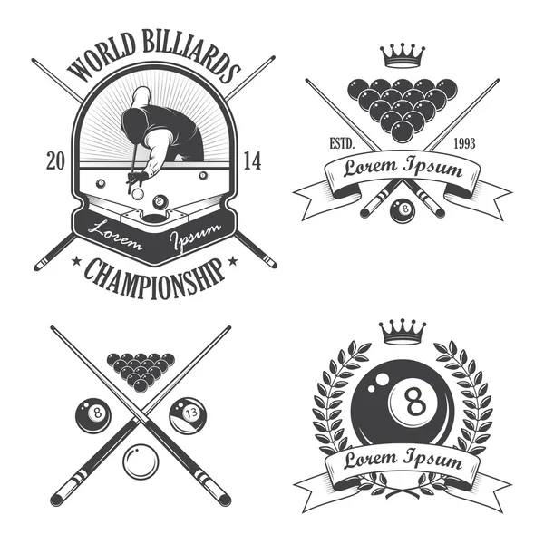 Set di etichette di emblemi di biliardo ed elementi progettati — Vettoriale Stock