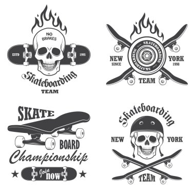 Set of skateboarding emblems, labels and designed elements. Set  clipart