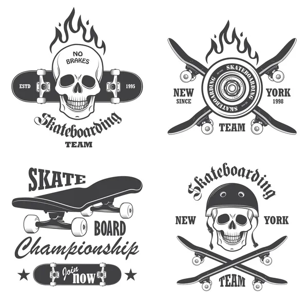 Set von Skateboarding-Emblemen, Etiketten und gestalteten Elementen. eingestellt — Stockvektor