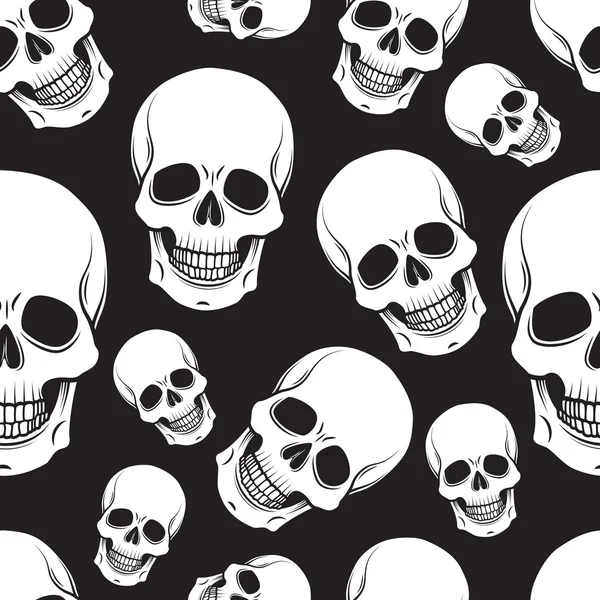 Black and white skull seamless pattern — Stock Vector