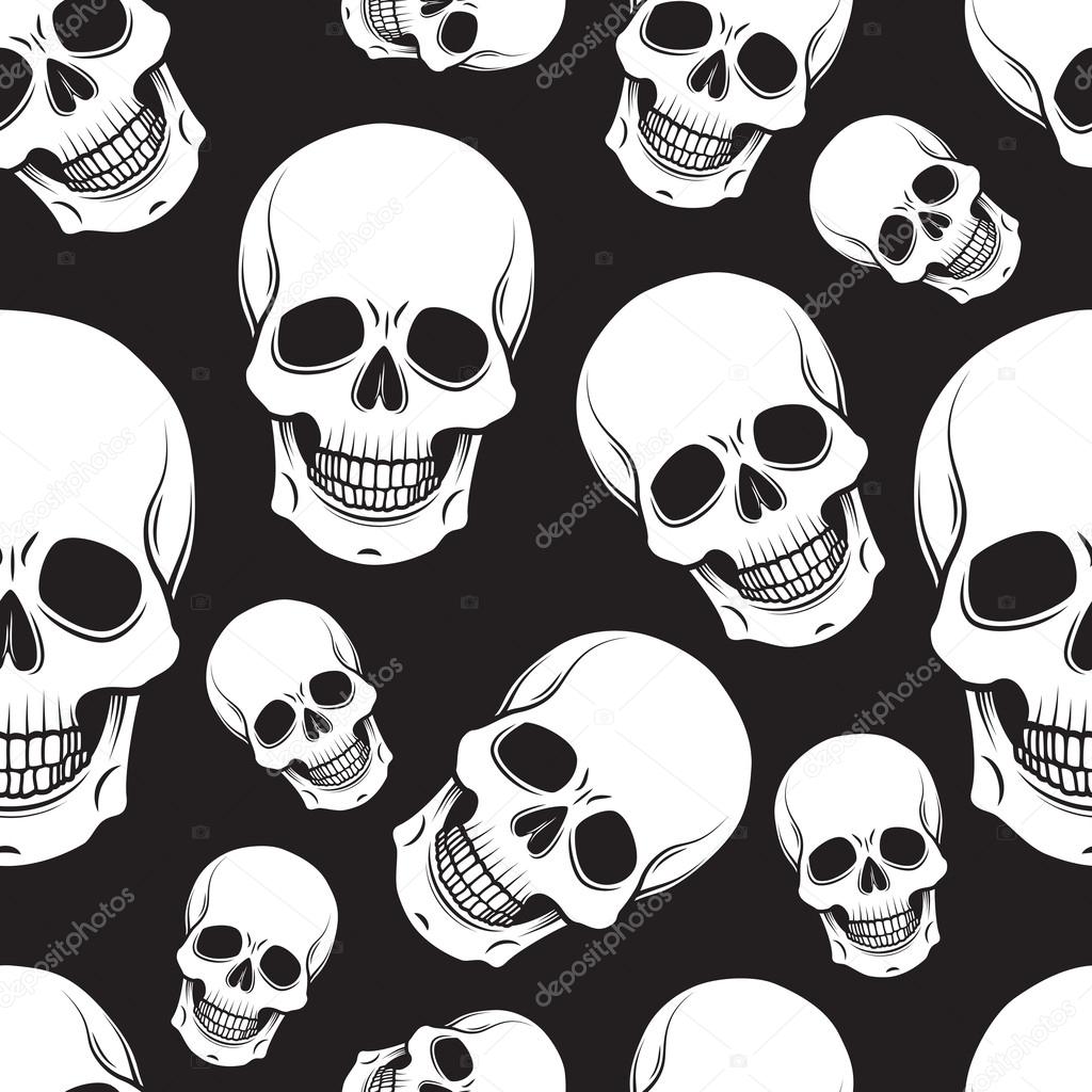 Black and white skull seamless pattern