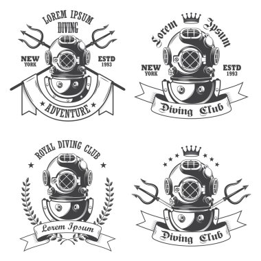 Set of diving labels, emblems and designed elements clipart