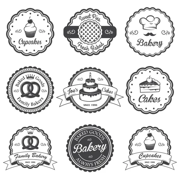 Ensemble d'emblèmes, étiquettes et design de boulangerie vintage noir et blanc — Image vectorielle