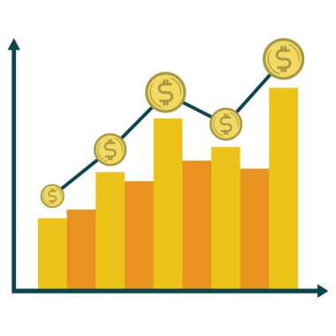 Altın sikkelerle büyüyen tablo, bitcoin grafik başarısı, başarı ekonomisi finansmanı  