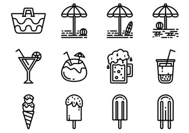 Web kullanımı ve uygulama sembolleri için seyahat ve turizm çizgisi simgesi seti