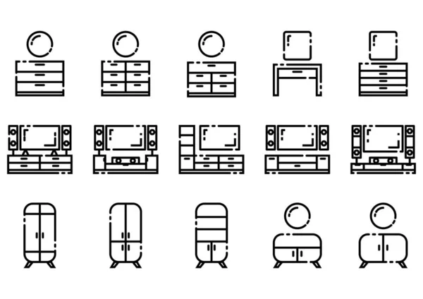 Eenvoudige Set Meubelkabinet Platte Lijn Pictogrammen — Stockvector