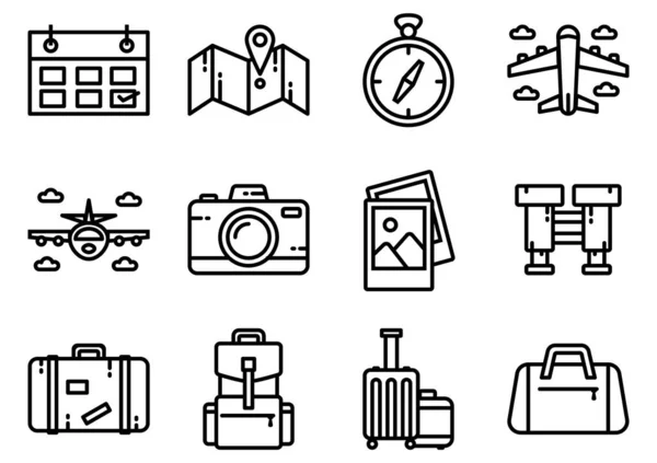 Travel Tourism Line Icon Set Web Use Application Symbols — Vector de stock