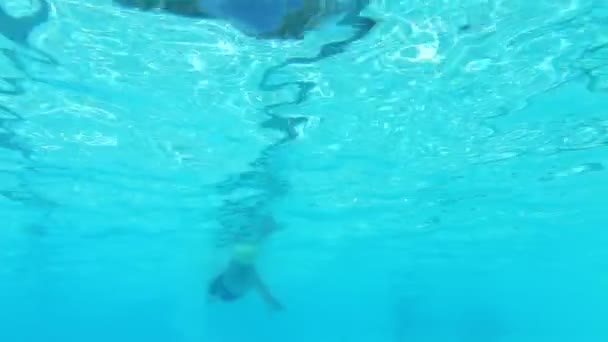 Vista submarina del hombre nadando en la piscina — Vídeo de stock