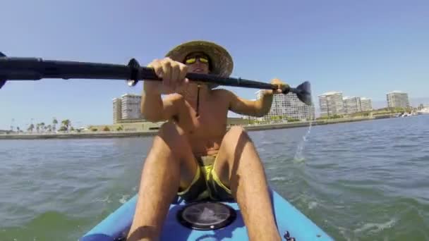 POV Man Kayaking In Ocean — Stock Video