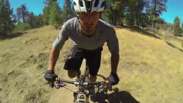 POV Extreme Downhill Mountain Biker en el sendero — Vídeos de Stock