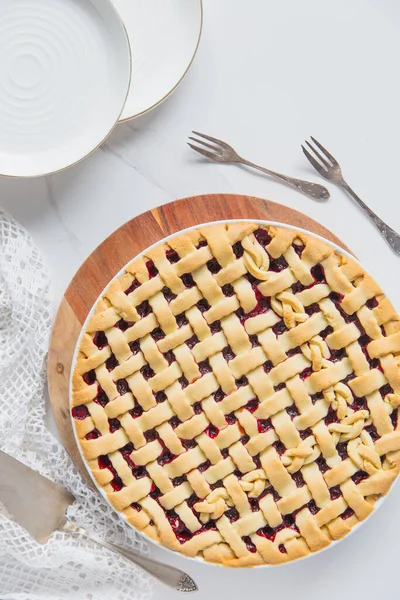 Tasty Cherry Pie White Background Vegan Option — Stock Photo, Image