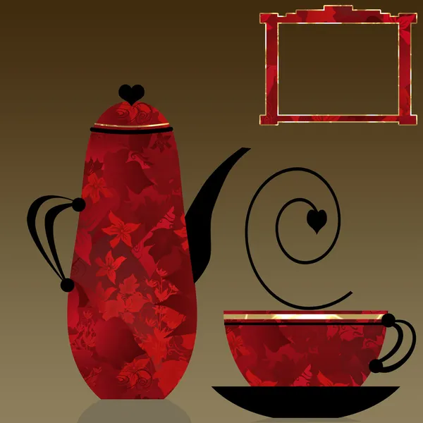 Tazza e vaso floreale rosso — Foto Stock