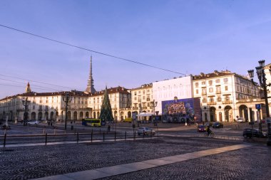 overview of the Turin skyline from Vittorio square, empty despite the Christmas cause covid virus