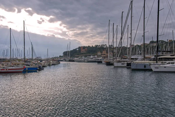 Savona Italy March 2022 Sailboats Moored New Marina Cloudy Day — стоковое фото