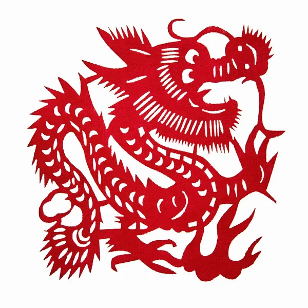 Zodíaco chinês papel de corte loong — Fotografia de Stock