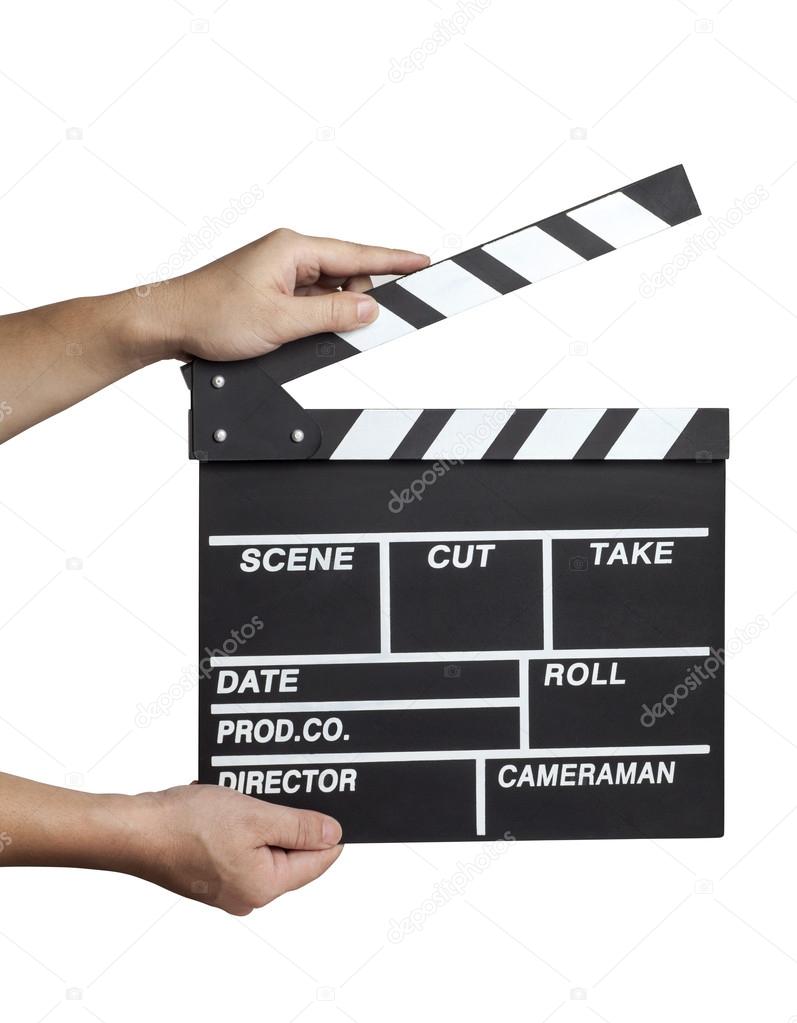 Male hands holding a clapboard