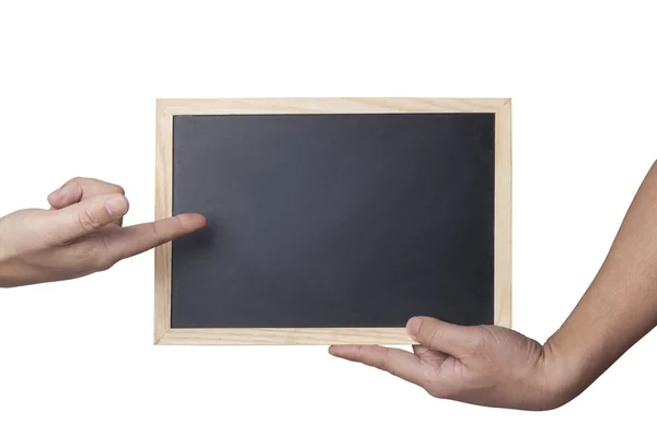 Mãos segurando um quadro negro em branco — Fotografia de Stock