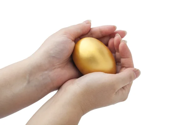 The golden egg in the hands — Stock Photo, Image