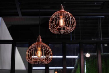 Edison modern tavan lambası ampulleri bakır çelik çerçeve şekilli parlak ampuller bina dekorasyonu için iç mekan. Modern ev çağdaş kavramını kabul et.