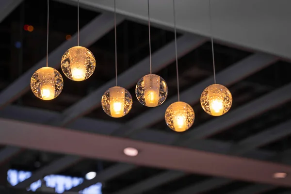 Set Modern Ceiling Lamp Light Bulbs Transparent Clear Acrylic Ball — Stock Photo, Image