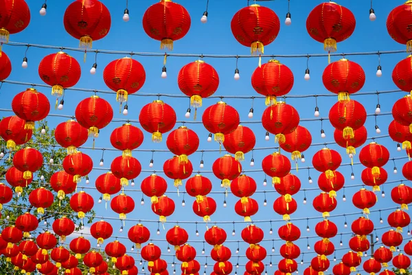 Red Chinese Lanterns Word Lanterns Means Happy New Year Successful — Stock Photo, Image