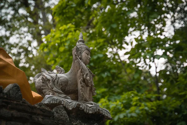 神話の生き物ワット パラドまたはワット ラット寺院チェンマイ市の近くの山のジャングルにある秘密の隠された寺院は タイのチェンマイの旅行先です — ストック写真