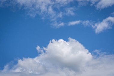 Güzel mavi gökyüzü ve açık gökyüzü gündüz dramatik bir ışıkla. Arkaplan resmi için boş alanı kavra.