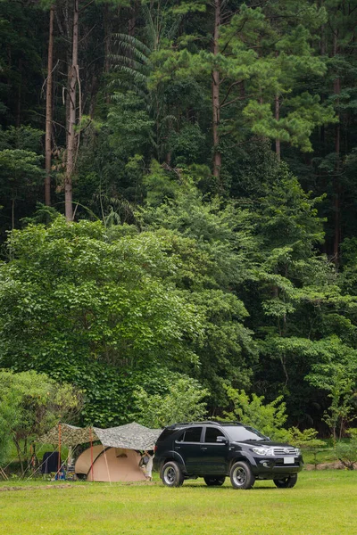 Camping Toyota Fortuner 4X4 Tent Beautiful Morning Mountains Doi Inthanon — Stock Photo, Image
