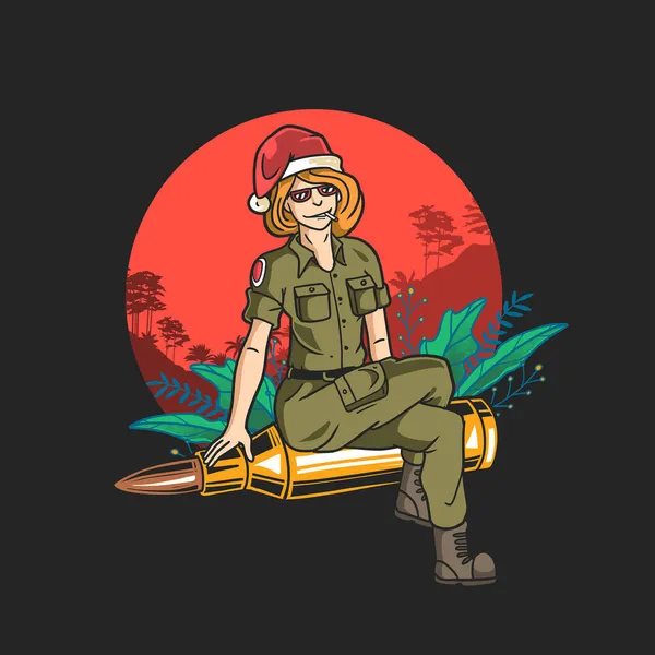 Στρατιώτης Σάντα Καπέλο Γιορτάστε Την Παραμονή Των Χριστουγέννων — Διανυσματικό Αρχείο