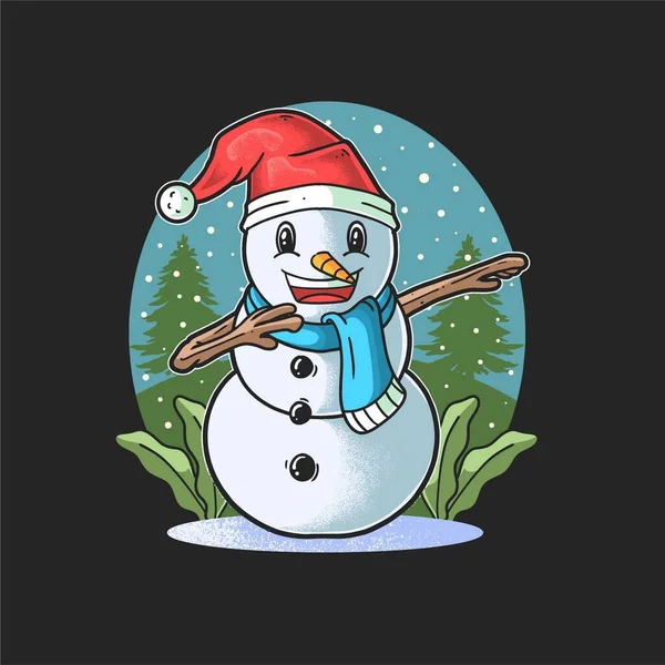 Niedlichen Schneemann Lächelnd Dabbing Feiern Weihnachten — Stockvektor