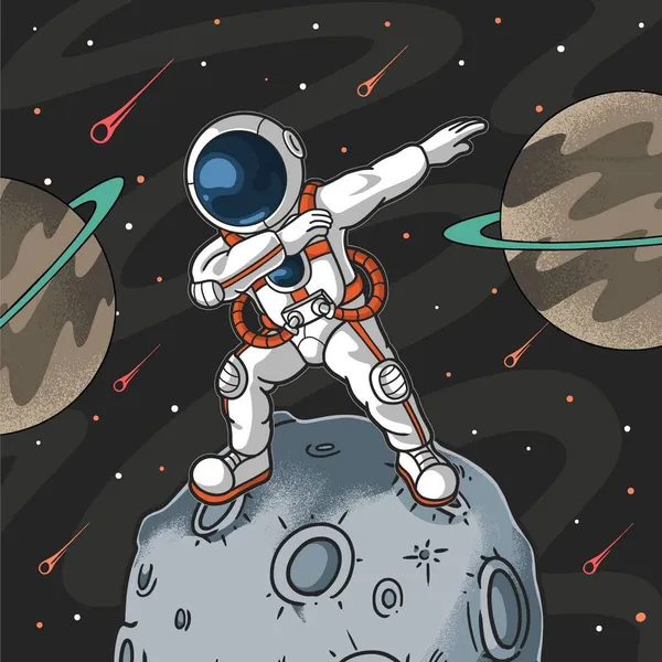 Niedliche Dabbing Astronautenfeier Auf Dem Mond — Stockvektor