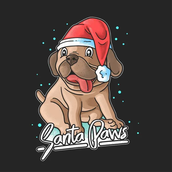 Cute Dog Santa Kapelusz Santa Paws Boże Narodzenie Uroczystości — Wektor stockowy