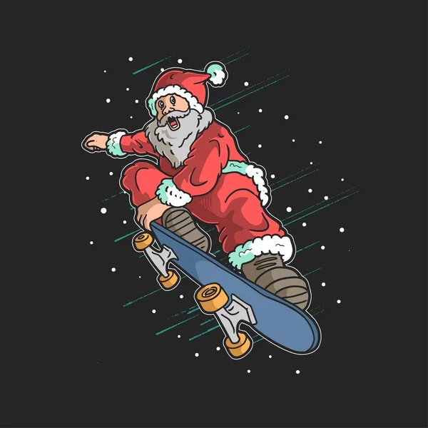 Santa Jogando Skate Noite Inverno — Vetor de Stock