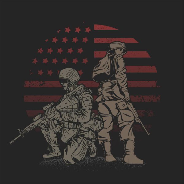 Храбрый солдат с американскими флагами