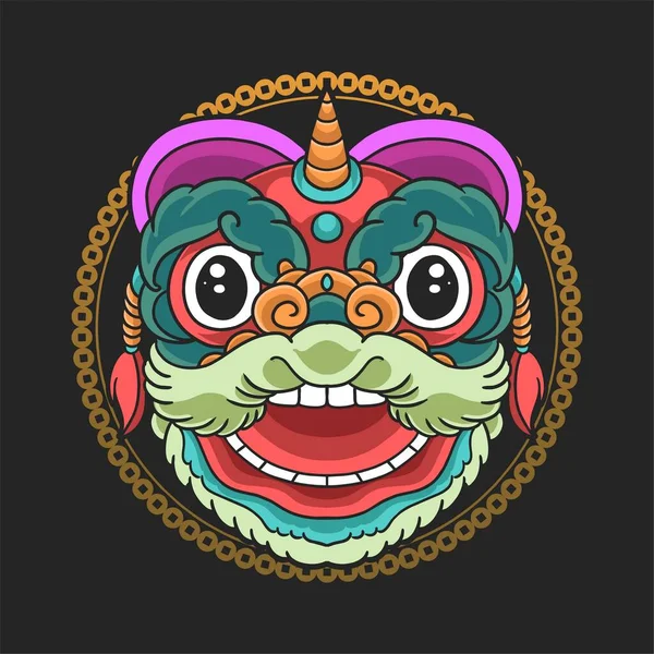 Lion Dance Head Chinese New Year — Stock Vector