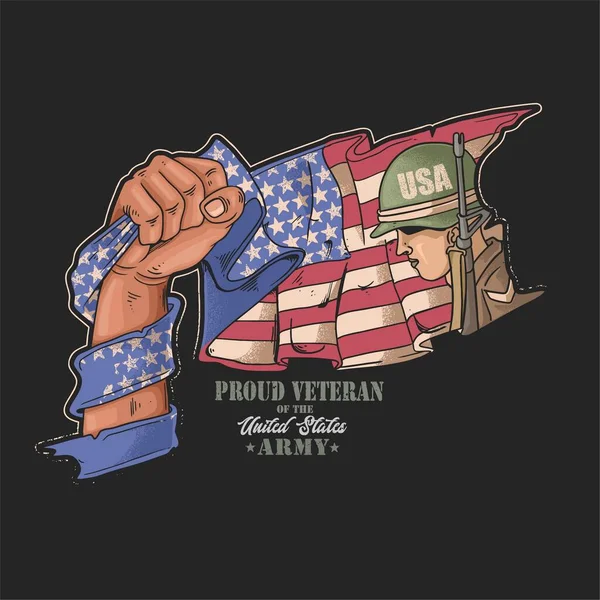 Tangan Memegang Bendera Amerika Grunge Prajurit Patriotik - Stok Vektor