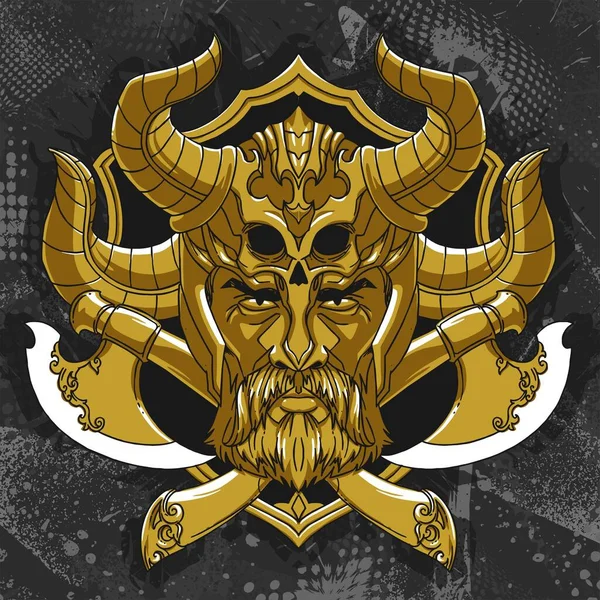 Gold Viking Head Symbol Illustration — ストックベクタ