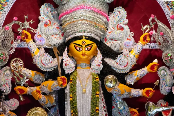 Kolkata Batı Bengal Hindistan Puja Pandalında Süslenmiş Tanrıça Durga Idolü Telifsiz Stok Fotoğraflar