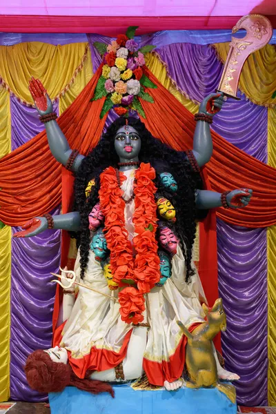 Bogini Kali Idol Zdobiona Puja Pandal Kali Puja Znany Również — Zdjęcie stockowe
