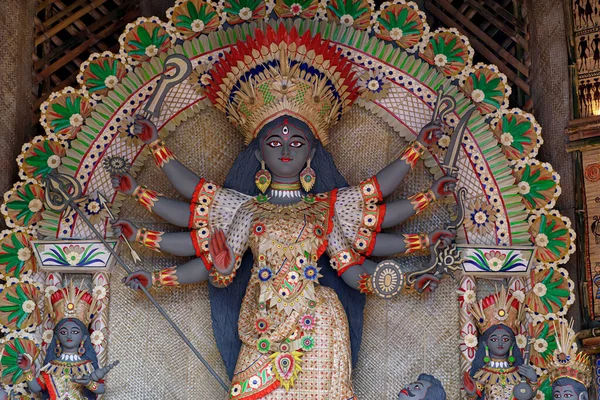 Ídolo Deusa Durga Decorado Puja Pandal Kolkata Bengala Ocidental Índia — Fotografia de Stock