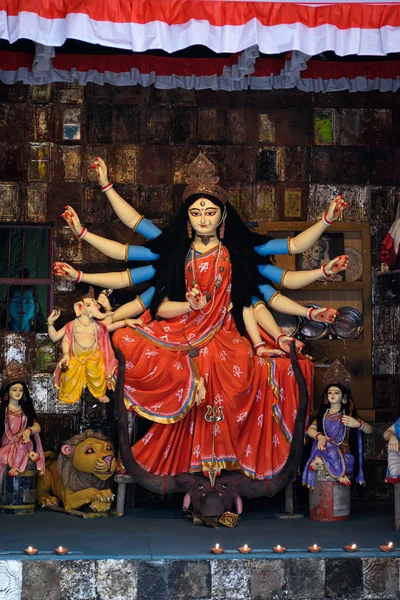 Goddess Durga Devi Idol Decorated Puja Pandal Kolkata West Bengal — Stock Photo, Image
