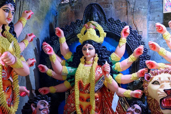 Bogini Devi Durga Idol Jest Trakcie Przygotowań Zbliżającego Się Festiwalu — Zdjęcie stockowe